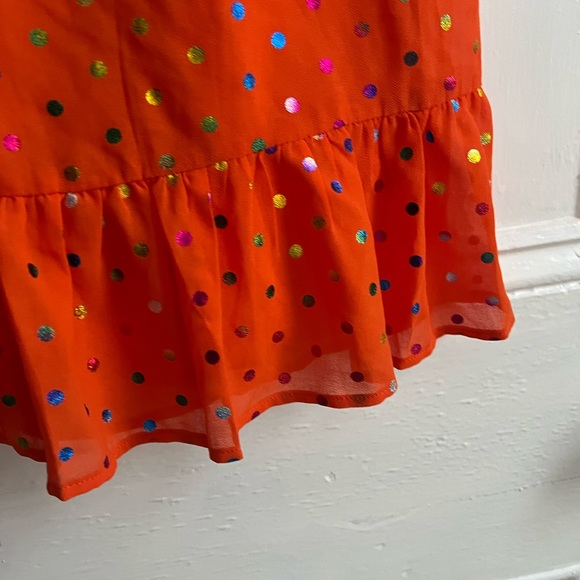 Never Fully Dressed Orange Foil Disco Polka Dot Mini Dress - Picture 2 of 8